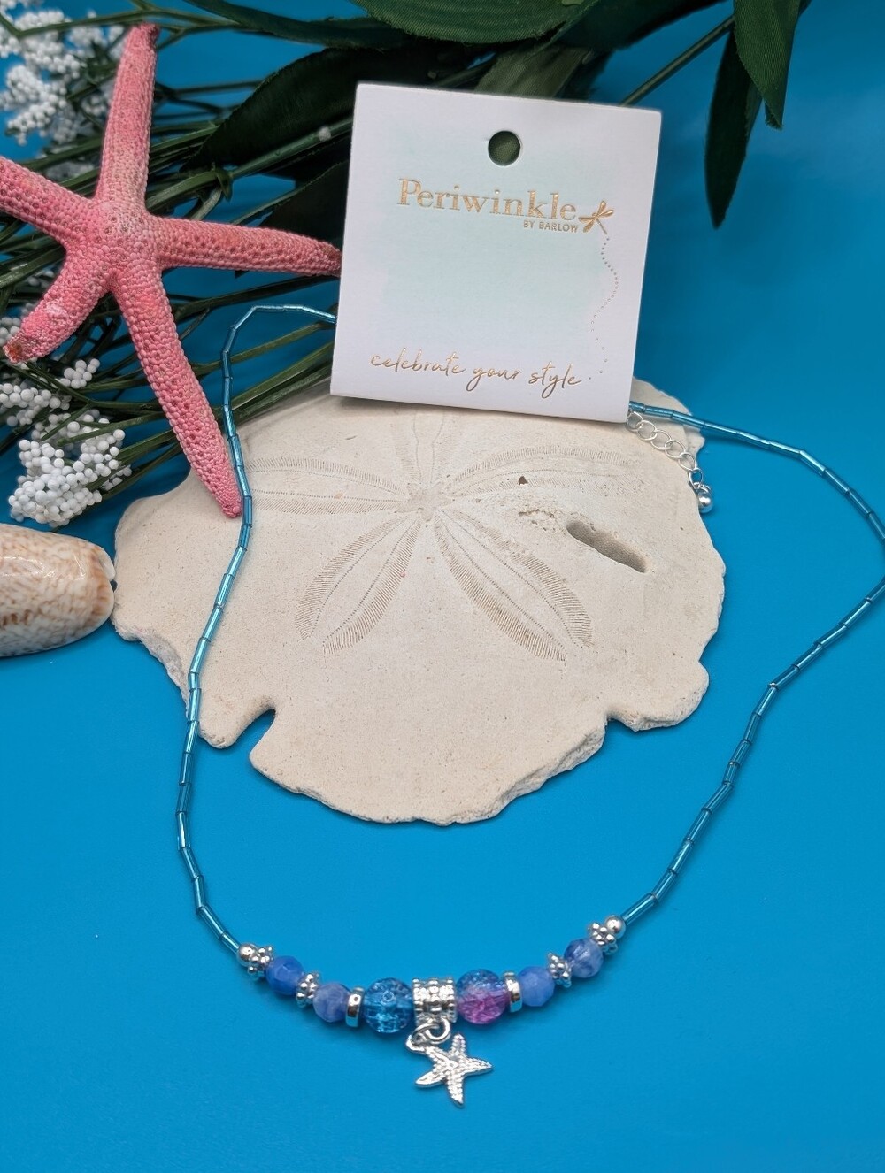 Periwinkle By Barlow Blue & Purple Beaded Starfish Short Necklace NWT